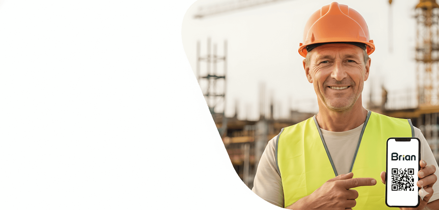 Professionnel du BTP montrant l’application Brian pour connecter entreprises et artisans