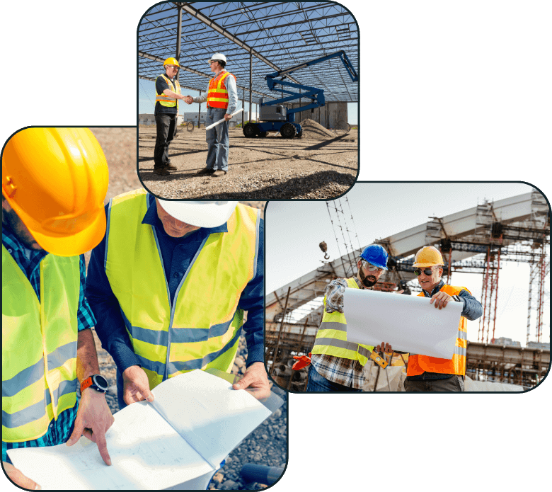 Artisans du BTP travaillant ensemble et échangeant sur un chantier